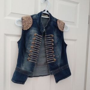 Lolita Women's Military Style Denim Vest with Gold Details Size 38